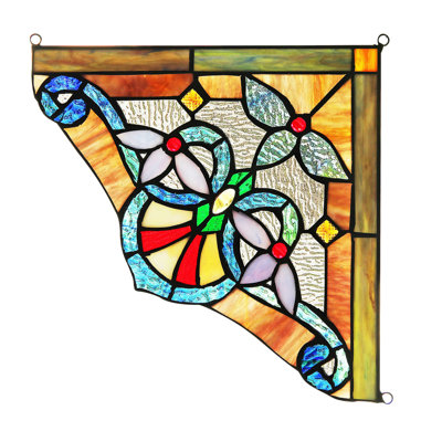 23.5 Inch Round Fretwork Tiffany Glass Window Panel, Multicolor